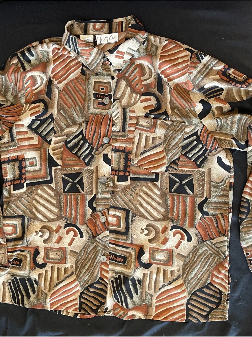Fab earth-toned abstract print blouse - Brown Multi - Picture 3 of 4